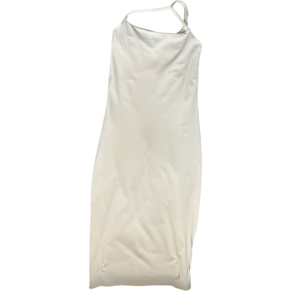 BUMPSUIT The Chloe Maternity Midi Dress | Cream Sleeveless Asymmetric Straps Med - Picture 2 of 7